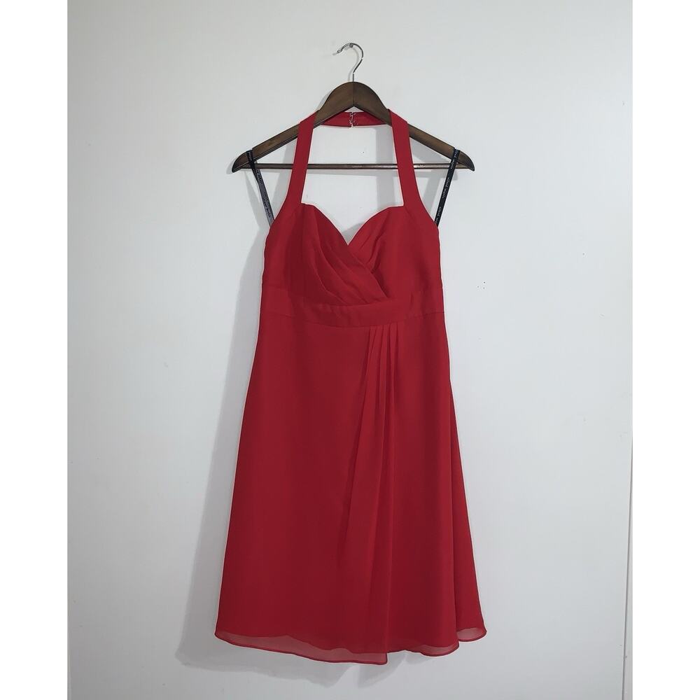 Alfred Angelo Chiffon Cocktail Cherry Red Mini Dress 7172 Halter Straps Size 12